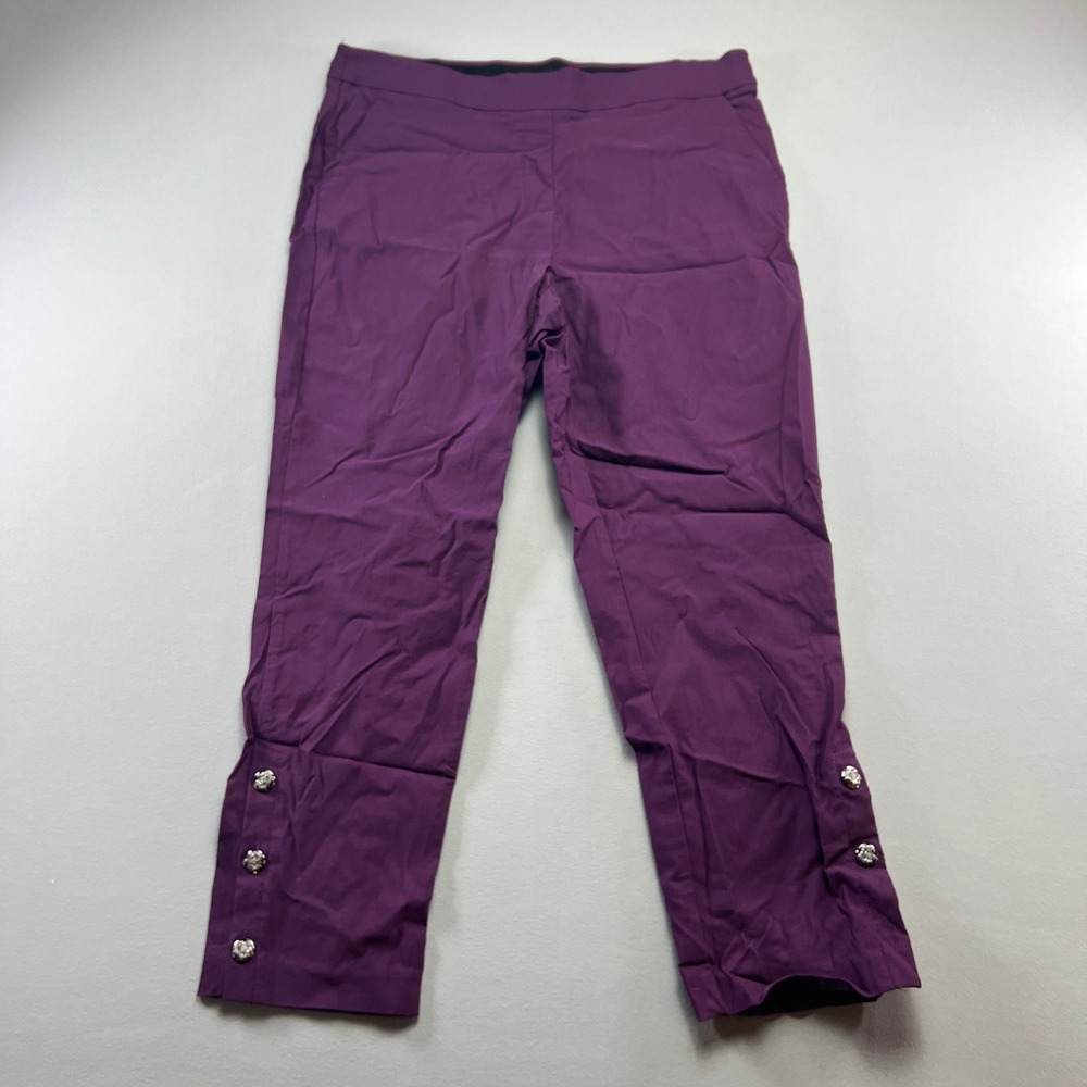 Roz & Ali Pants Womens 14 Purple Stretch High Rise Resort Wear Straight Leg